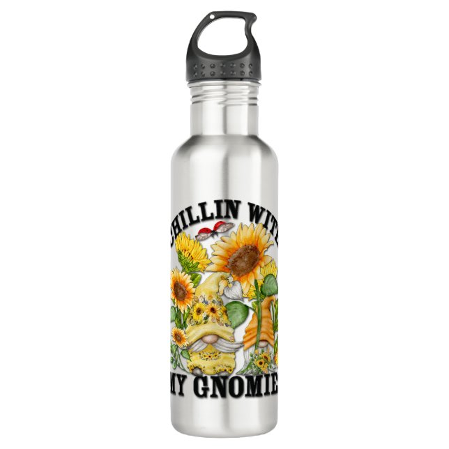 Cute Sunflower Summer Gnomes For Mom Chillin With 710 Ml Water Bottle (Front)