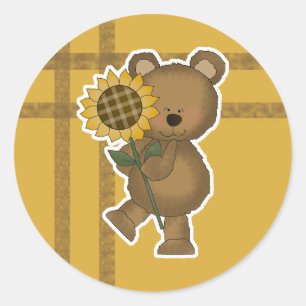 Cute Sunflower Teddy Bear Classic Round Sticker