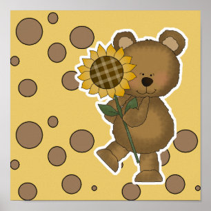 Cute Sunflower Teddy Bear Poster