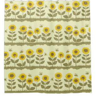 Cute sunflowers and bees seamless pattern