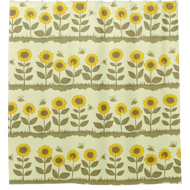 Cute sunflowers and bees seamless pattern (Front)