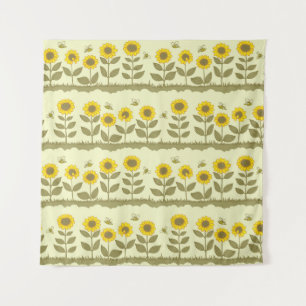 Cute sunflowers and bees seamless pattern tapestry