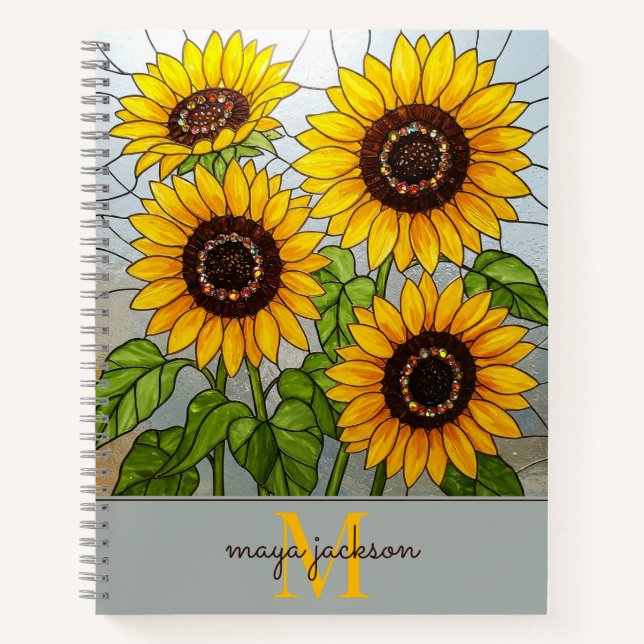 Cute Sunflowers Monogram Notebook (Front)