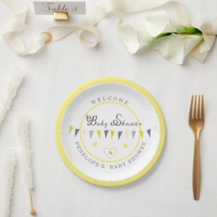 Cute Sunny Elegance Bunting Baby Shower Paper Plate