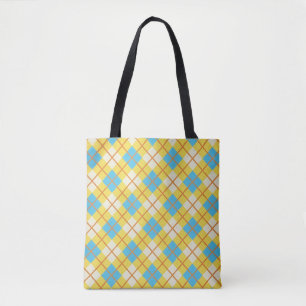 Cute Sunny Yellow and Blue Argyle Pattern Tote Bag