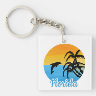 Cute Sunset in Florida with a dolphin  Keychain