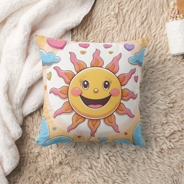 Cute Sunshine and Rainbows Kids Pattern Throw Pillow (Blanket)