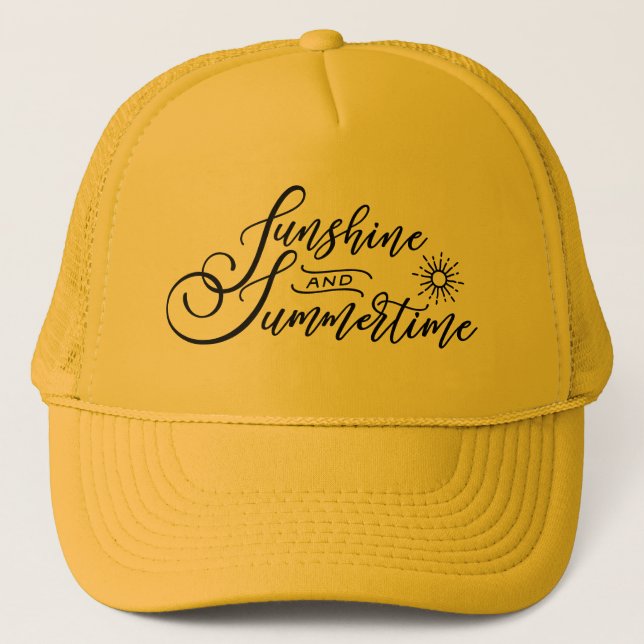Cute sunshine and summertime unisex trucker hat (Front)