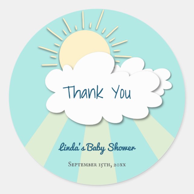 Cute Sunshine Gender Neutral Baby Shower Classic Round Sticker (Front)