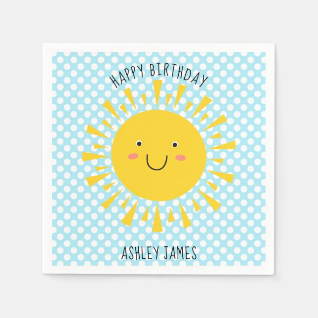 Cute Sunshine Happy Birthday Party Napkin (Front)