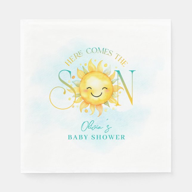 Cute Sunshine Here Comes the Son Baby Shower Napkin (Front)