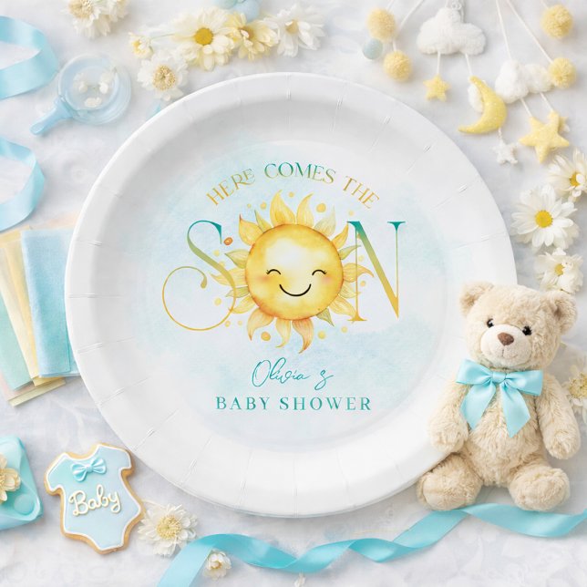 Cute Sunshine Here Comes the Son Baby Shower Paper Plate (Cute Sunshine Here Comes the Son Baby Shower Paper Plates)