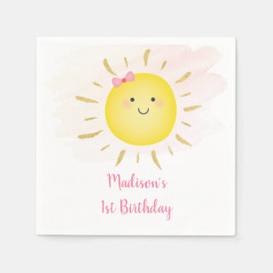 Cute Sunshine Pink & Gold Birthday Napkin