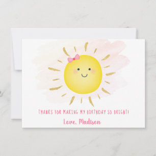 Cute Sunshine Pink & Gold Birthday Thank You Card
