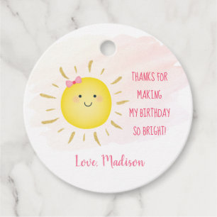 Cute Sunshine Pink & Gold Birthday Thank You Favour Tags