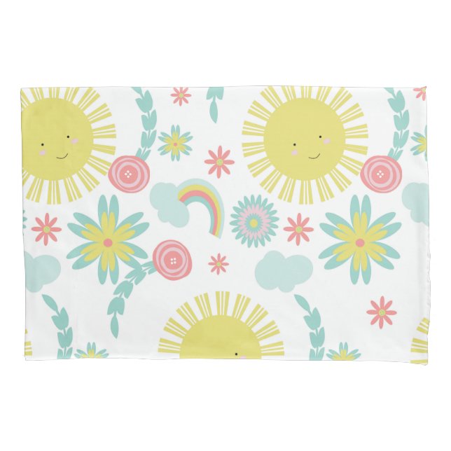 Cute Sunshine Rainbow Floral Summer  Pillowcase (Front-Left)