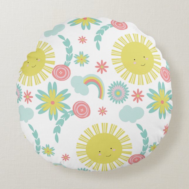 Cute Sunshine Rainbow Floral Throw Pillow (Front)