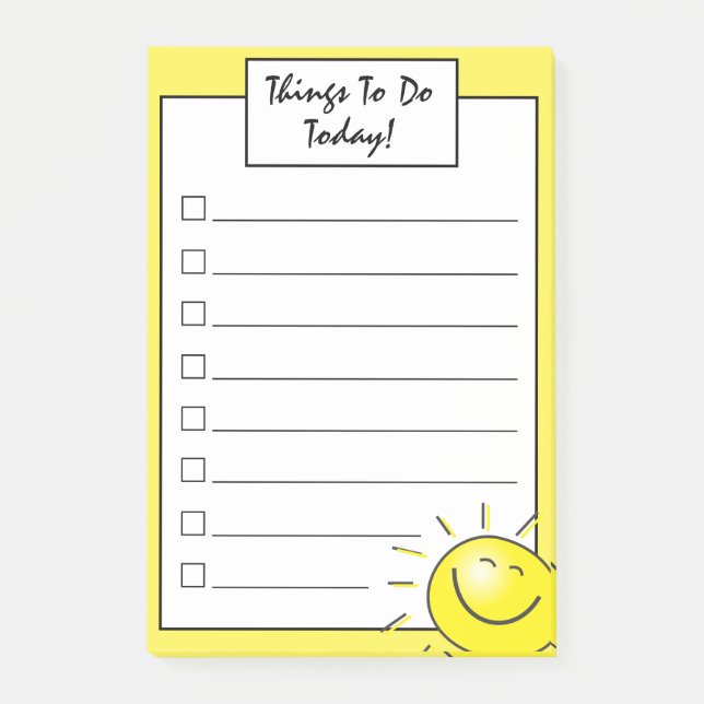 Cute Sunshine Smile Face Checkbox To Do List Post-it Notes (Front)