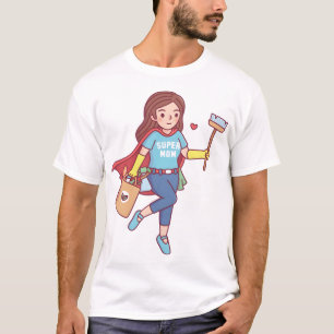 Cute Super Mom With Cleaning Tools and Groceries F T-Shirt