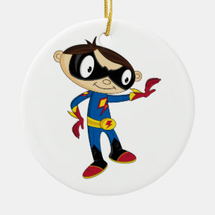 Cute Superhero Boy Ceramic Ornament