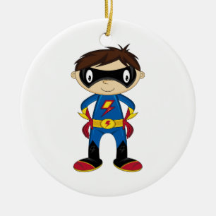 Cute Superhero Boy Ceramic Ornament
