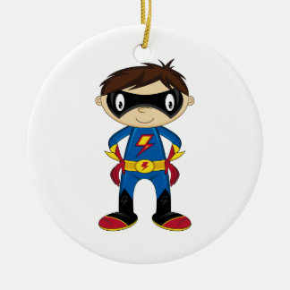 Cute Superhero Boy Ceramic Ornament
