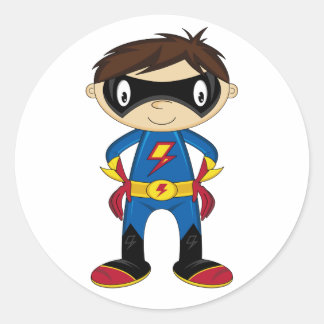 Cute Superhero Boy Classic Round Sticker