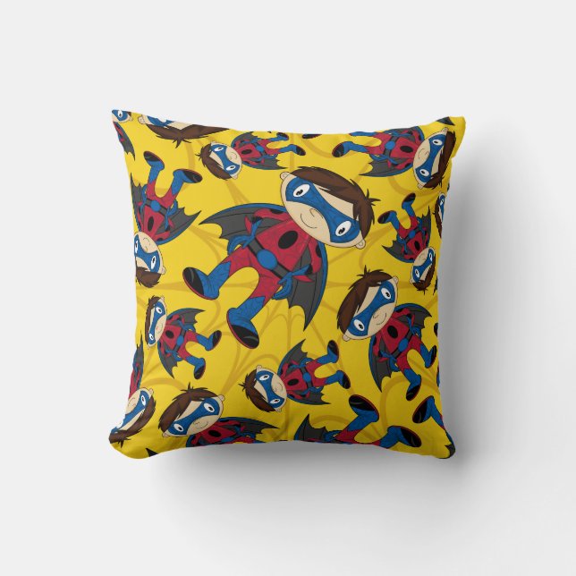 Cute Superhero Boy Pattern Throw Pillow (Front)