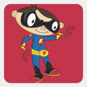 Cute Superhero Boy Square Sticker