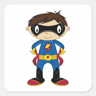 Cute Superhero Boy Square Sticker