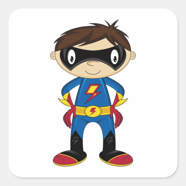 Cute Superhero Boy Square Sticker (Front)