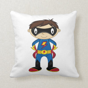 Cute Superhero Boy Throw Pillow