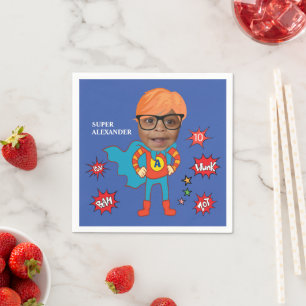 Cute Superhero 💥 Colourful Birthday Photo Napkin