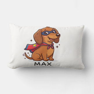 Cute Superhero Dachshund Custom Name Kids Room Pil Lumbar Pillow