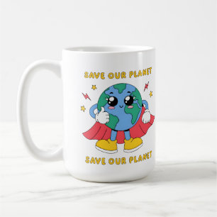 Cute Superhero Earth Save Our Planet Design Coffee Mug