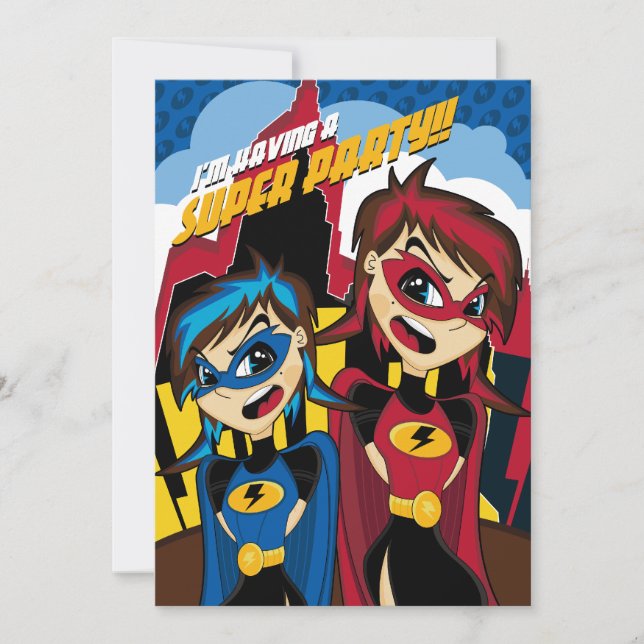 Cute Superhero Girl Party Invite (Front)