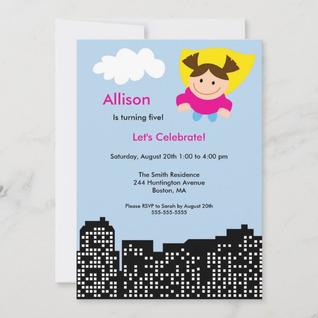 CUTE Superhero Girls Birthday Party Invitation (Front)