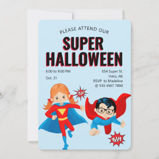 Cute Superhero Kids Halloween Party New Fab Value Invitation