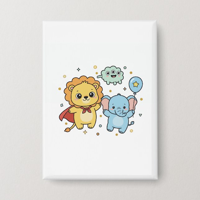 Cute Superhero Lion and Elephant Friends Cartoon (Front)