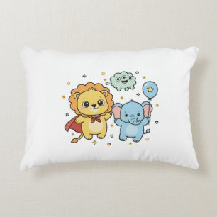 Cute Superhero Lion and Elephant Friends Cartoon Accent Pillow