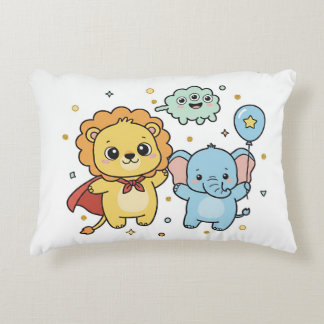Cute Superhero Lion and Elephant Friends Cartoon Accent Pillow