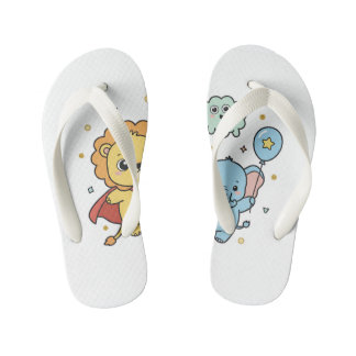 Cute Superhero Lion and Elephant Friends Cartoon Kid's Flip Flops