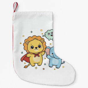 Cute Superhero Lion and Elephant Friends Cartoon Small Christmas Stocking