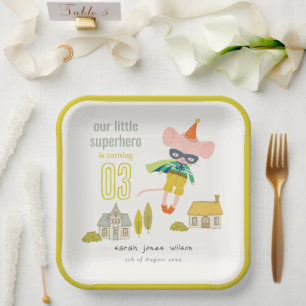 Cute Superhero Mouse Fun Kids Photo Birthday Paper Plate