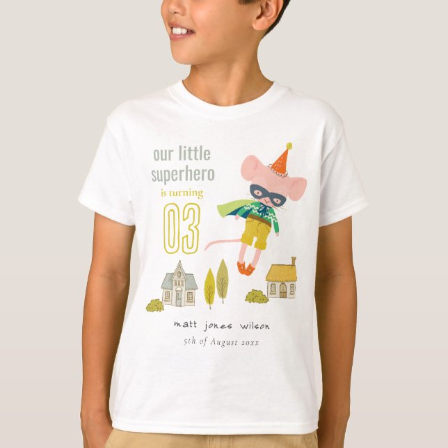 Cute Superhero Mouse Fun Kids Photo Birthday T-Shirt (Front)