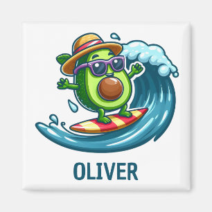 Cute Surfer Avocado Hits the Waves Personalized Magnet