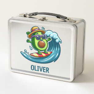 Cute Surfer Avocado Hits the Waves Personalized Metal Lunch Box