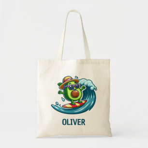 Cute Surfer Avocado Hits the Waves Personalized Tote Bag