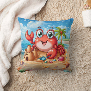 Cute surfing beach crab lovers  throw pillow