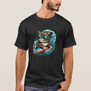 Cute Surfing Cat Lover Funny Cat Beach Summer Men  T-Shirt